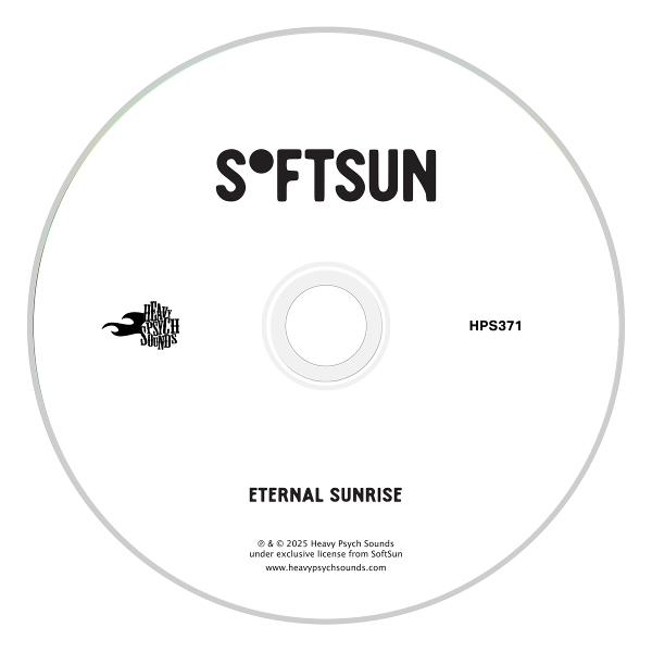 Eine CD mit 'SOFTSUN', Text 'ETERNAL SUNRISE' und 'Heavy Psych Sounds' Logo. Text 'HPS371' und Copyright-Informationen.