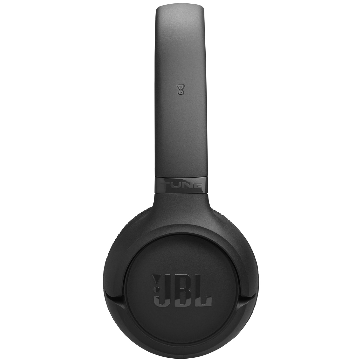 Schwarze JBL Tune 760NC Over-Ear-Kopfhörer mit JBL-Logo, zentriert auf weißem Hintergrund. Die Kopfhörer sind aufrecht dargestellt.