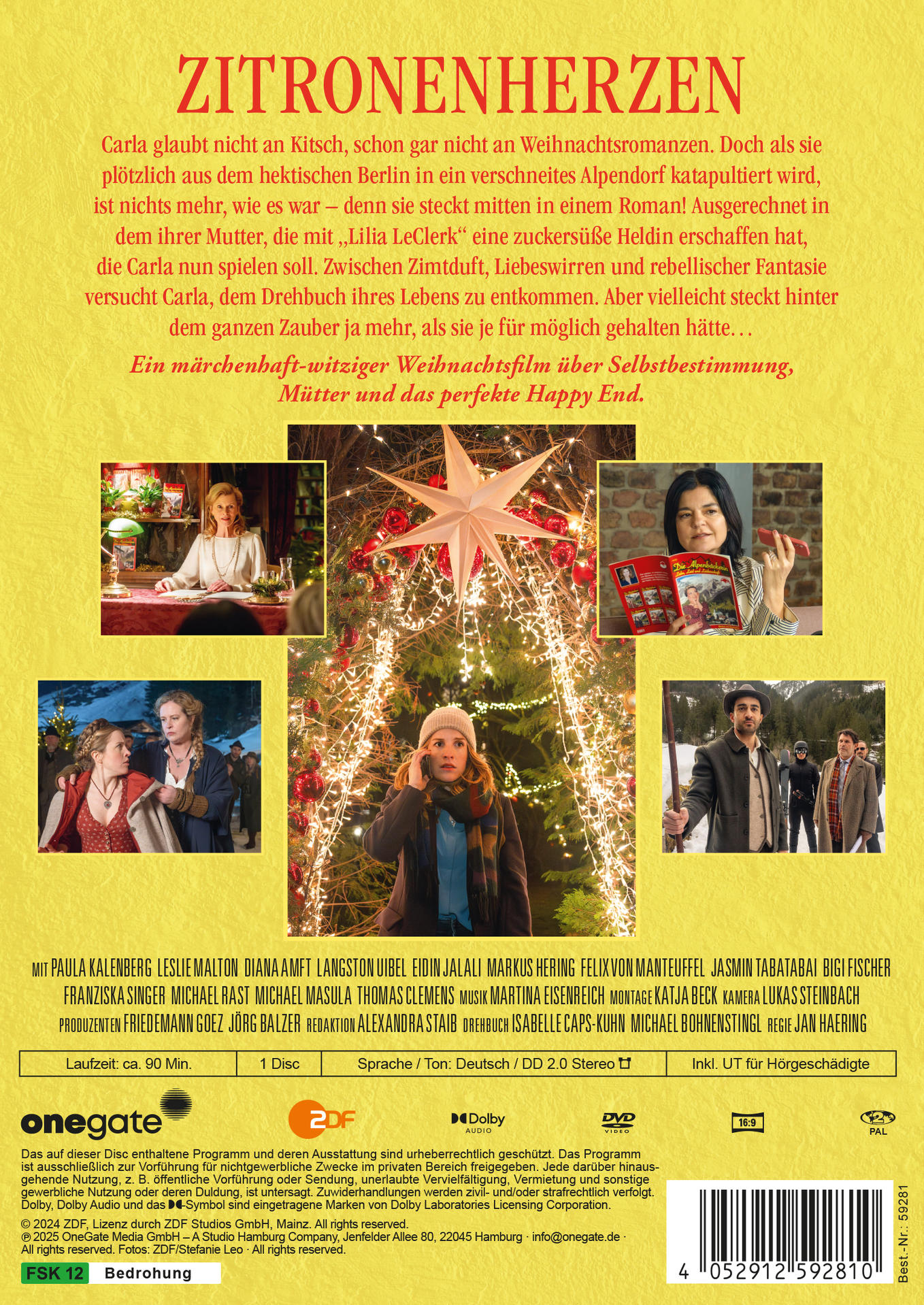 Filmposter mit Frau, Weihnachtsbaum und deutschem Text. Enthält Namen der Schauspieler und Filmdetails.