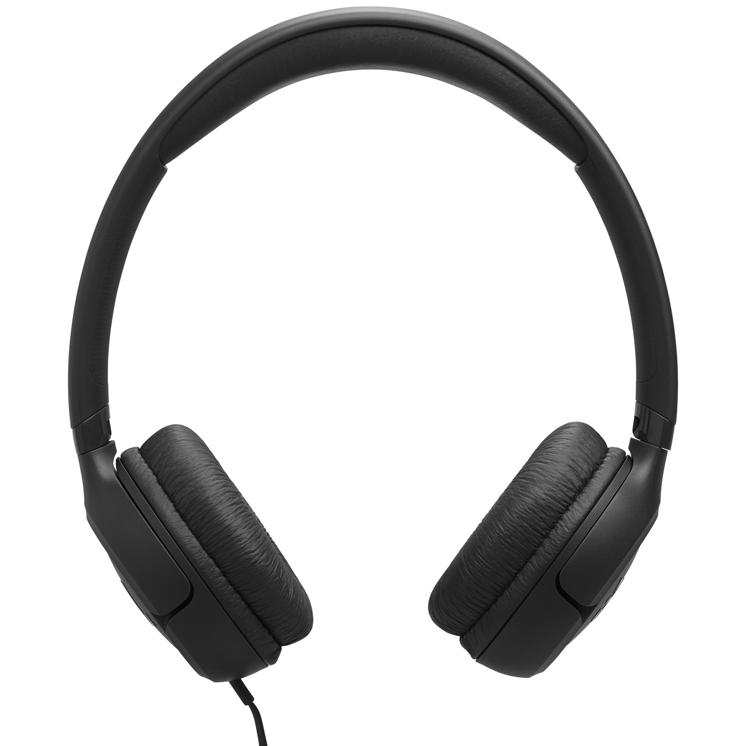 Black headphones on a white background. The headphones are over-ear style, with a padded headband and earcups, and a cord.