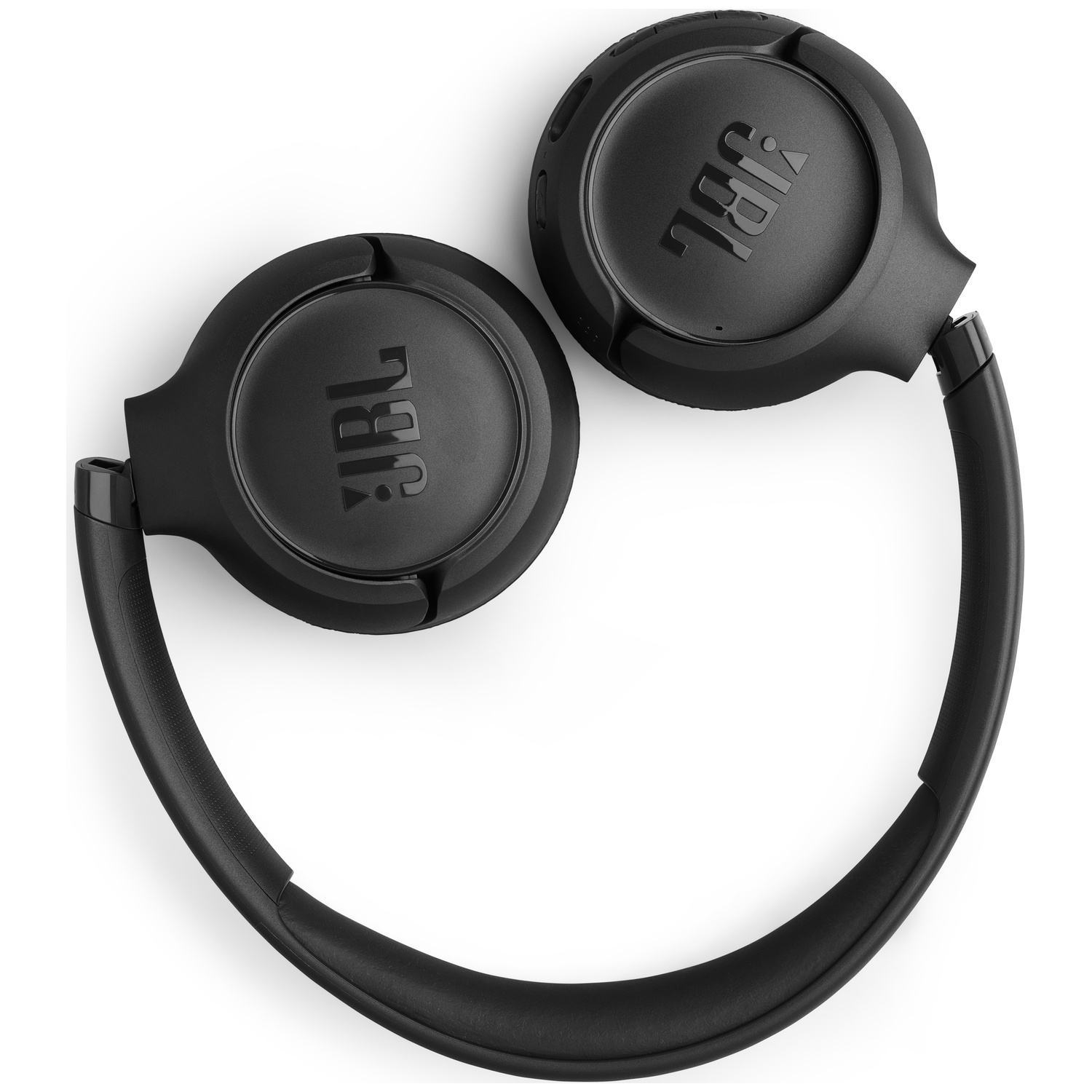 Black JBL headphones on a white background. The headphones are open, revealing the ear cups and the headband.