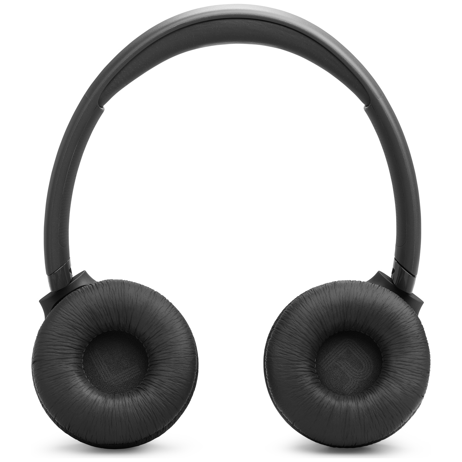 Black headphones with ear cups and a headband, isolated on a white background. The ear cups are circular.