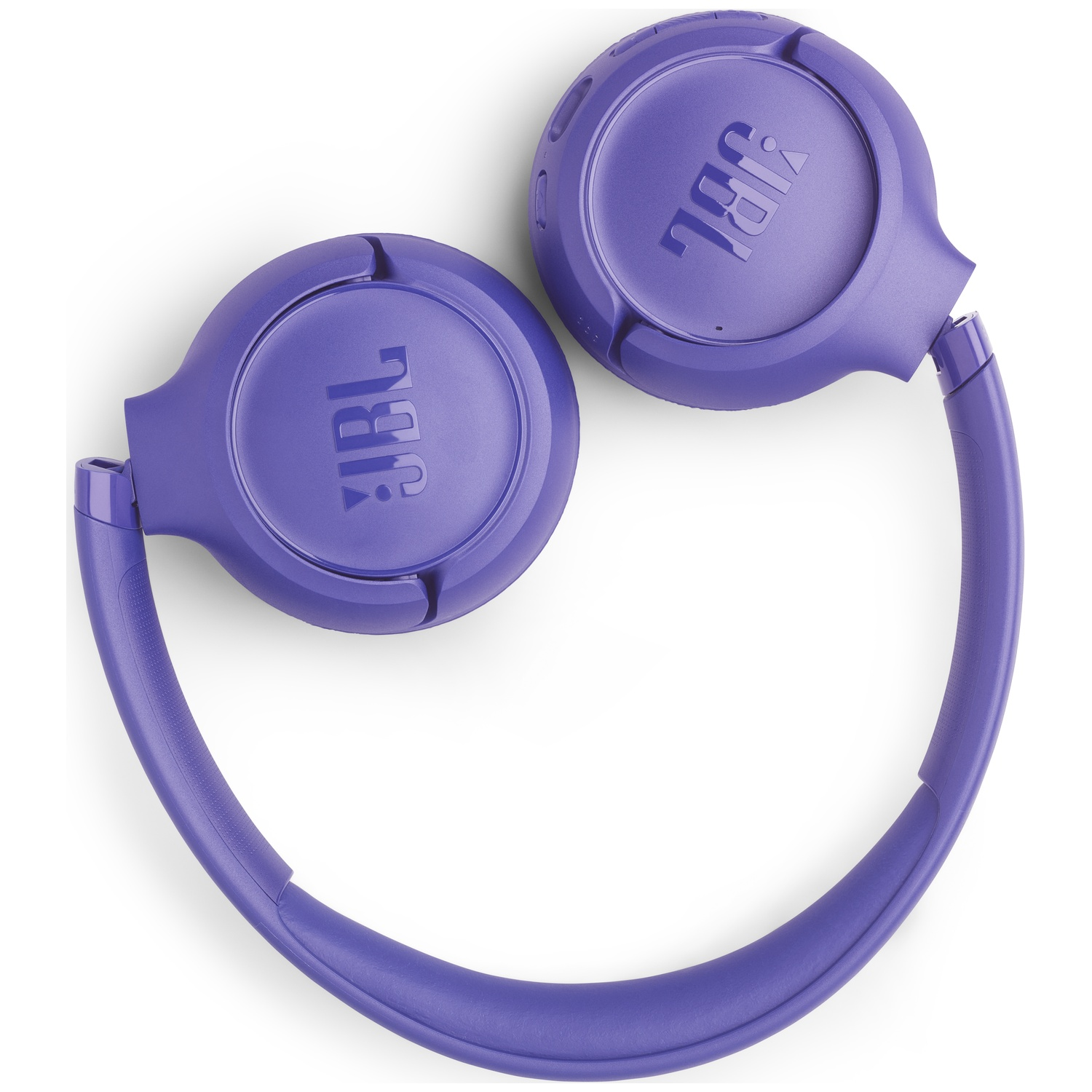 Casque JBL violet sur fond blanc. Le casque est plié, affichant le logo JBL sur chaque écouteur.