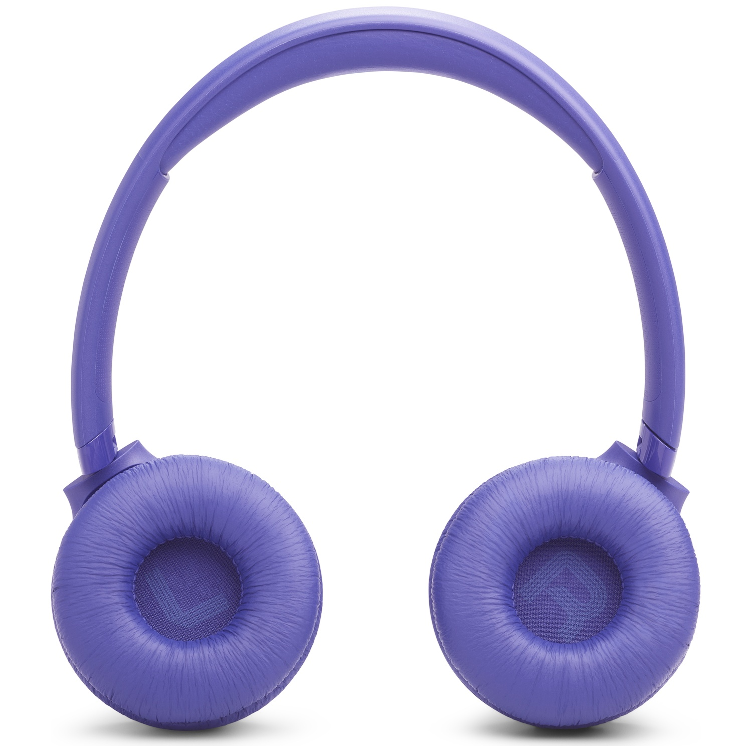 Une paire d'écouteurs violets sur fond blanc. Le casque a un bandeau et deux oreillettes.
