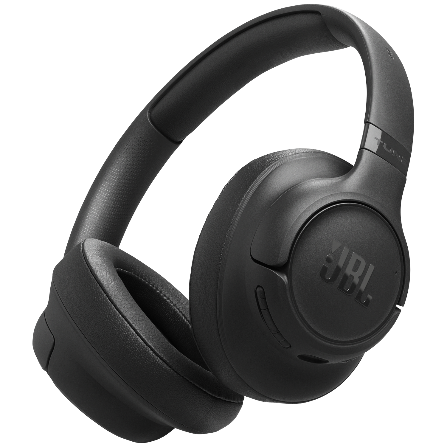 Zwarte JBL Tune 770NC koptelefoon. De koptelefoon staat op een witte achtergrond. Het JBL-logo is zichtbaar.
