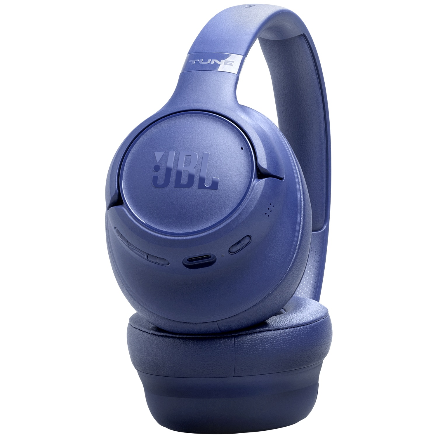 Une paire d'écouteurs bleus JBL Tune 760NC. Les écouteurs sont circum-auriculaires avec un bandeau et des oreillettes rembourrés. Logo JBL visible.