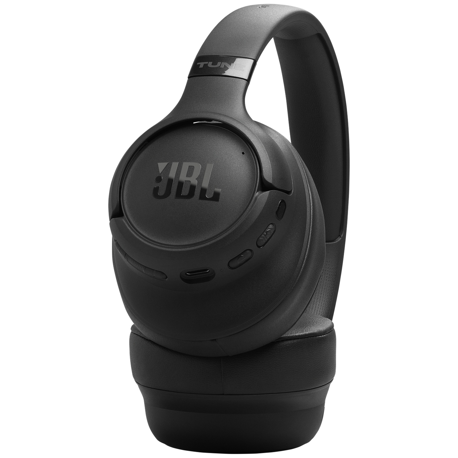 Casque JBL noir. Le casque a un bandeau et des oreillettes rembourrés. Le logo JBL est sur le côté de l'écouteur.
