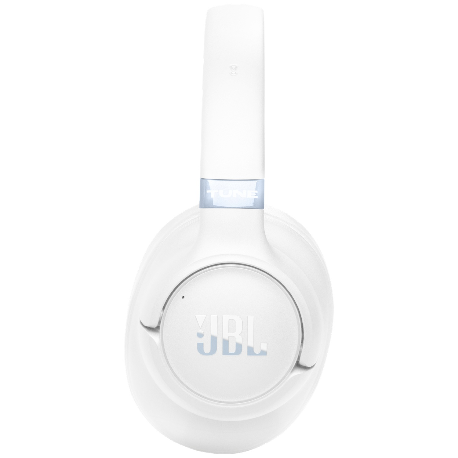 Een witte JBL Tune 760NC koptelefoon, gecentreerd op een witte achtergrond. De merknaam is zichtbaar.