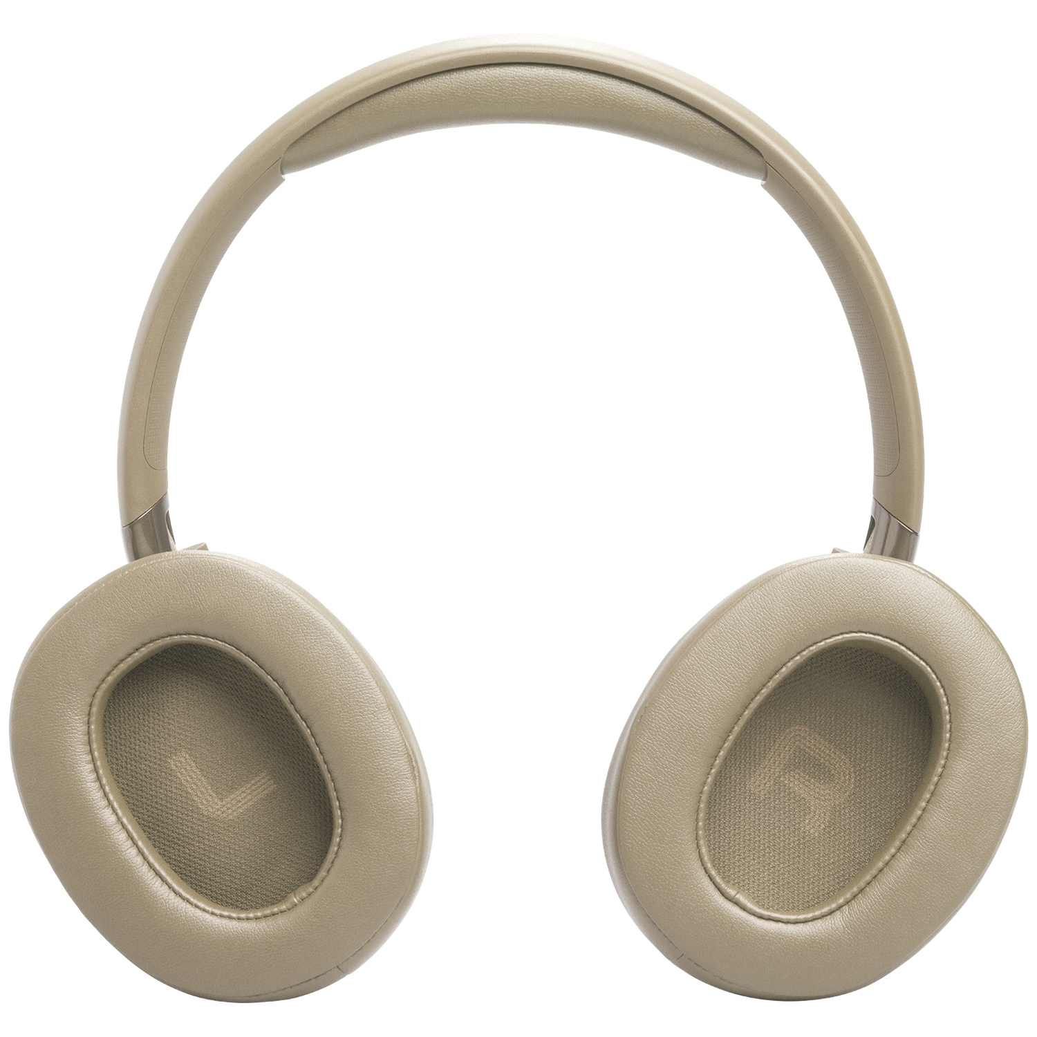 Casque circum-auriculaire beige. Les oreillettes ont des marquages L et R. L'arceau et les oreillettes sont reliés par une charnière métallique.