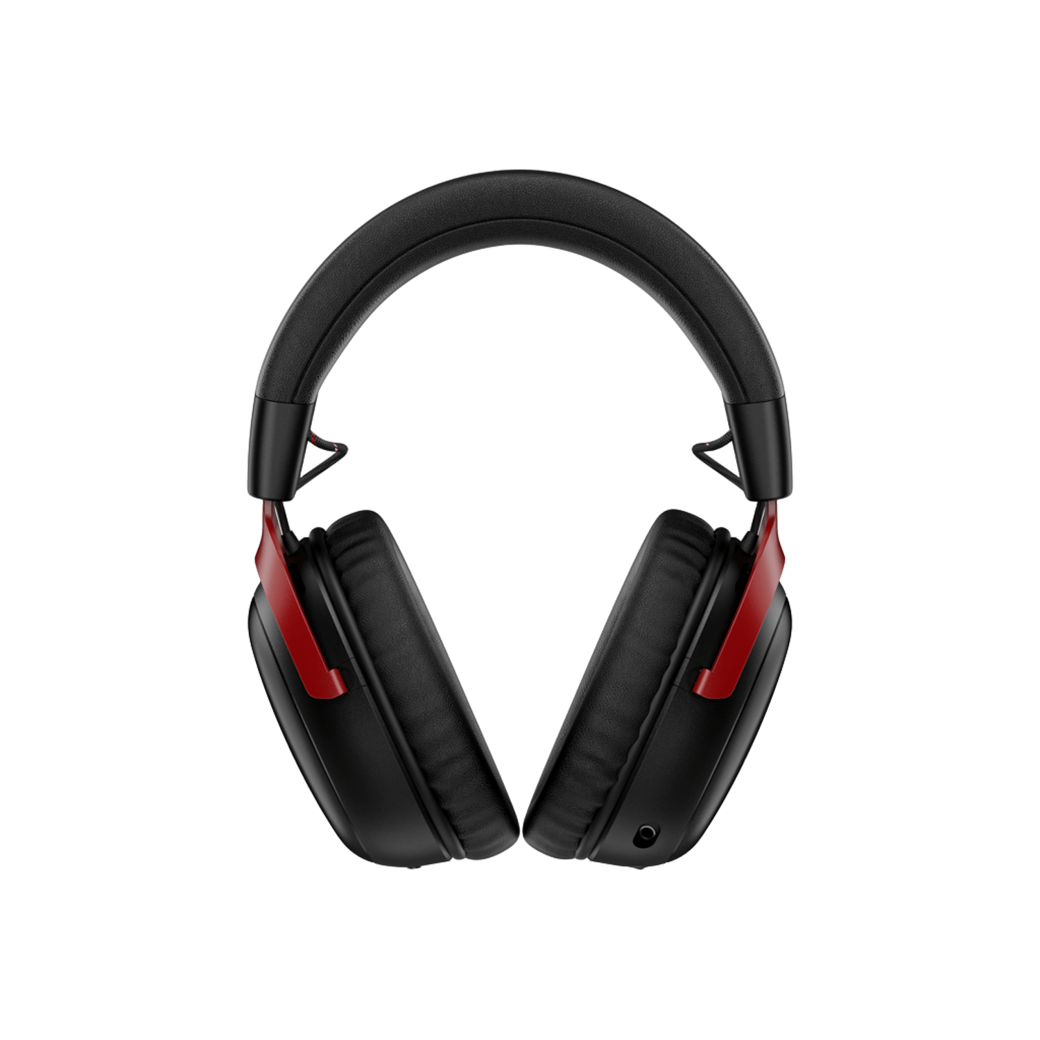 Auriculares negros con detalles rojos sobre un fondo verde. Los auriculares son grandes y la diadema está acolchada.