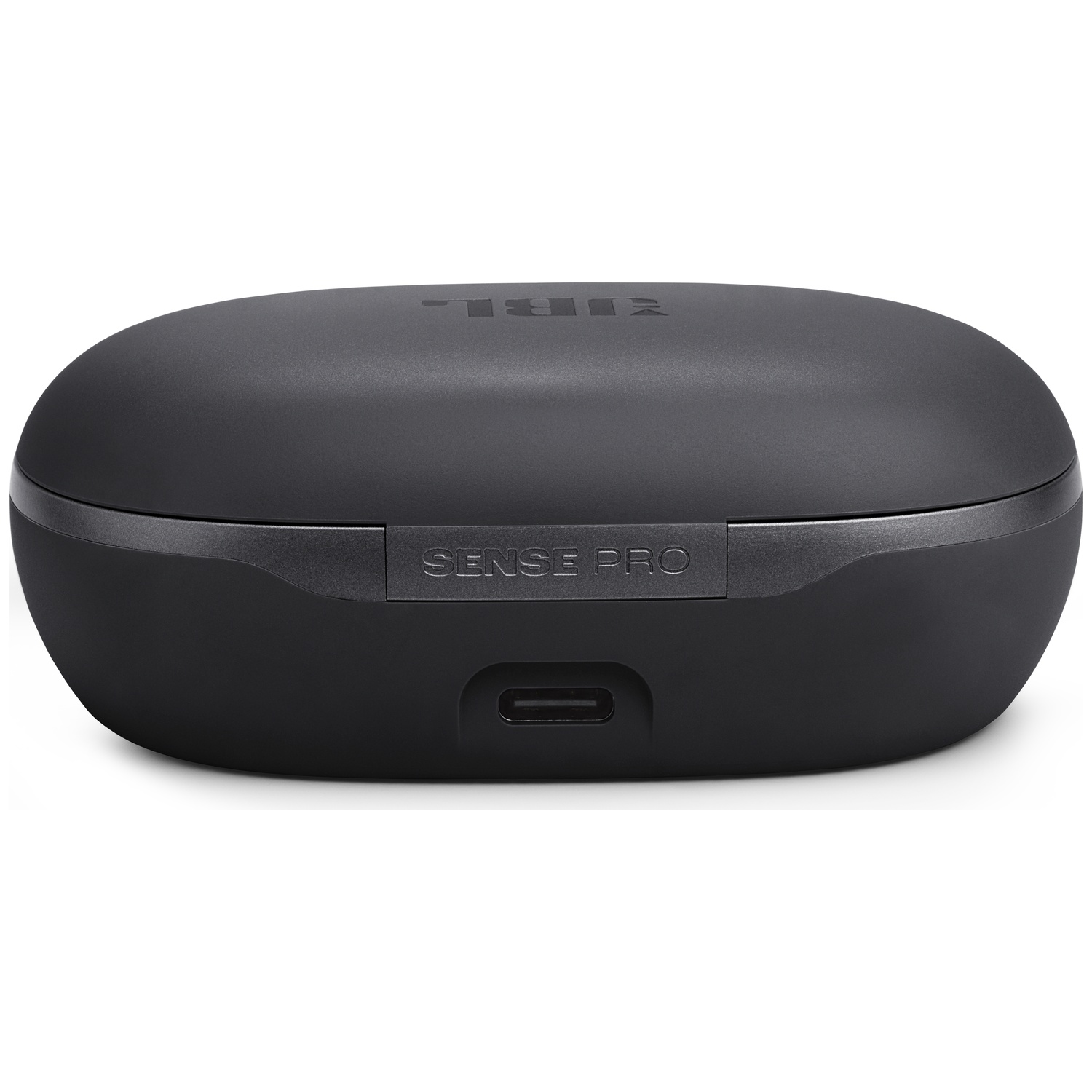 Un étui de chargement noir pour écouteurs JBL Sense Pro. Il possède un port USB-C et le texte 'SENSE PRO'. L'étui est sur fond blanc.