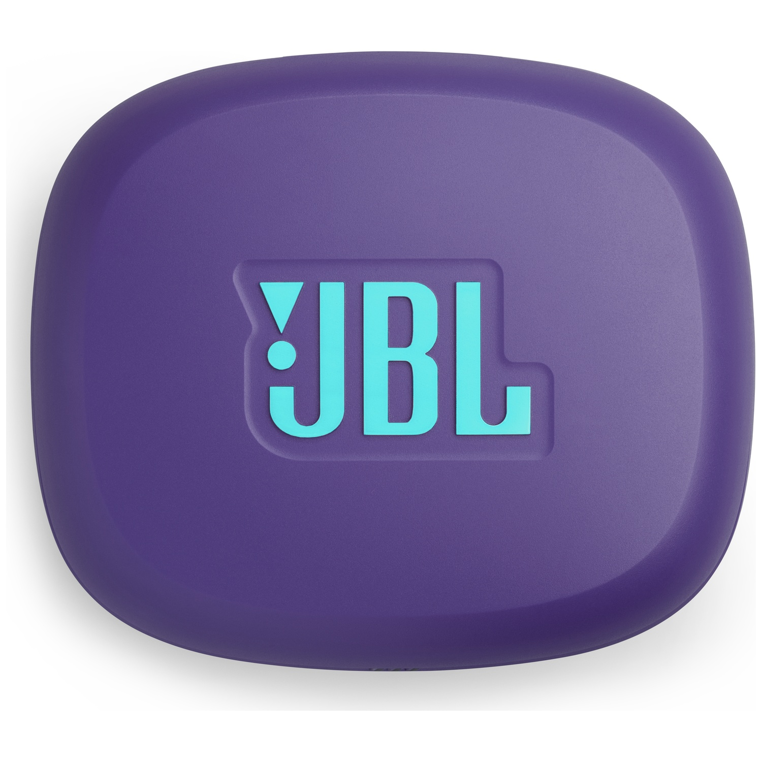 Een paarse case met het turquoise JBL-logo. De case is afgerond en op een witte achtergrond.