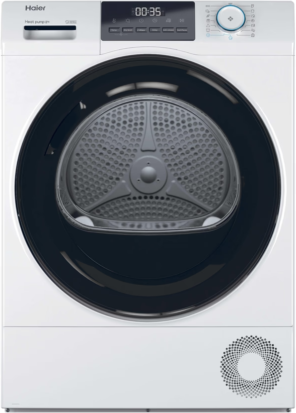 HAIER HD80-E929E-S Hőszivattyús szárítógép 8 kg, fehér, 15 program