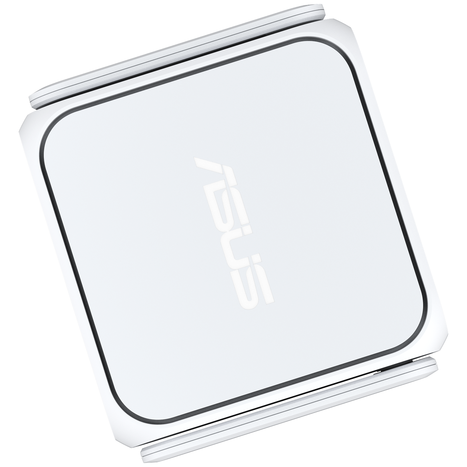 White ASUS device with a square shape and rounded corners. The ASUS logo is in the center. Silver edges surround the device.