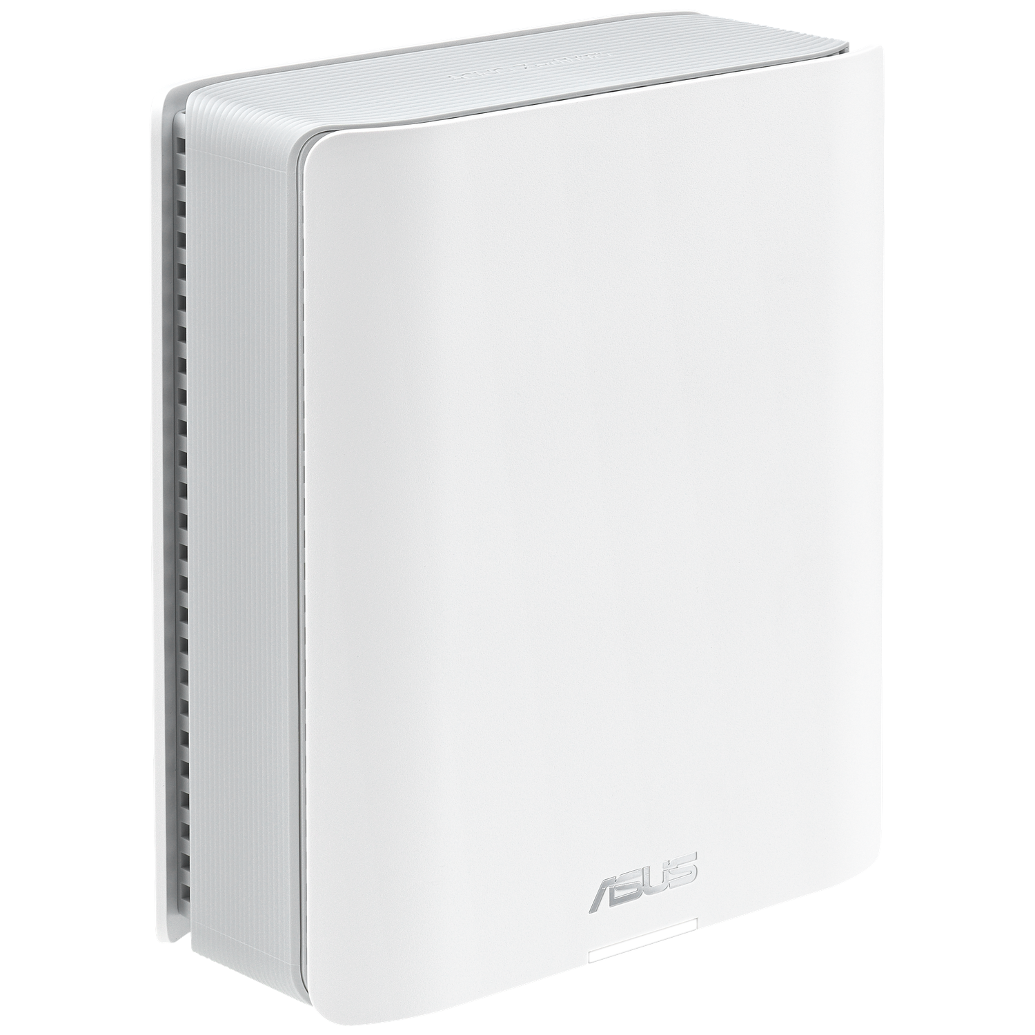 Un routeur ASUS blanc, rectangulaire avec des bords arrondis. Il a un dessus gris et une ventilation latérale. Le logo ASUS est visible.
