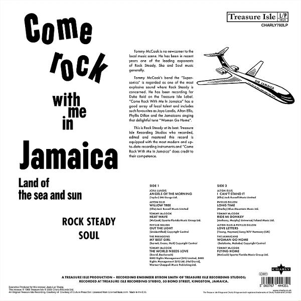Albumcover mit Text 'Come rock with me in Jamaica'. Enthält ein Flugzeug und eine Titelliste.