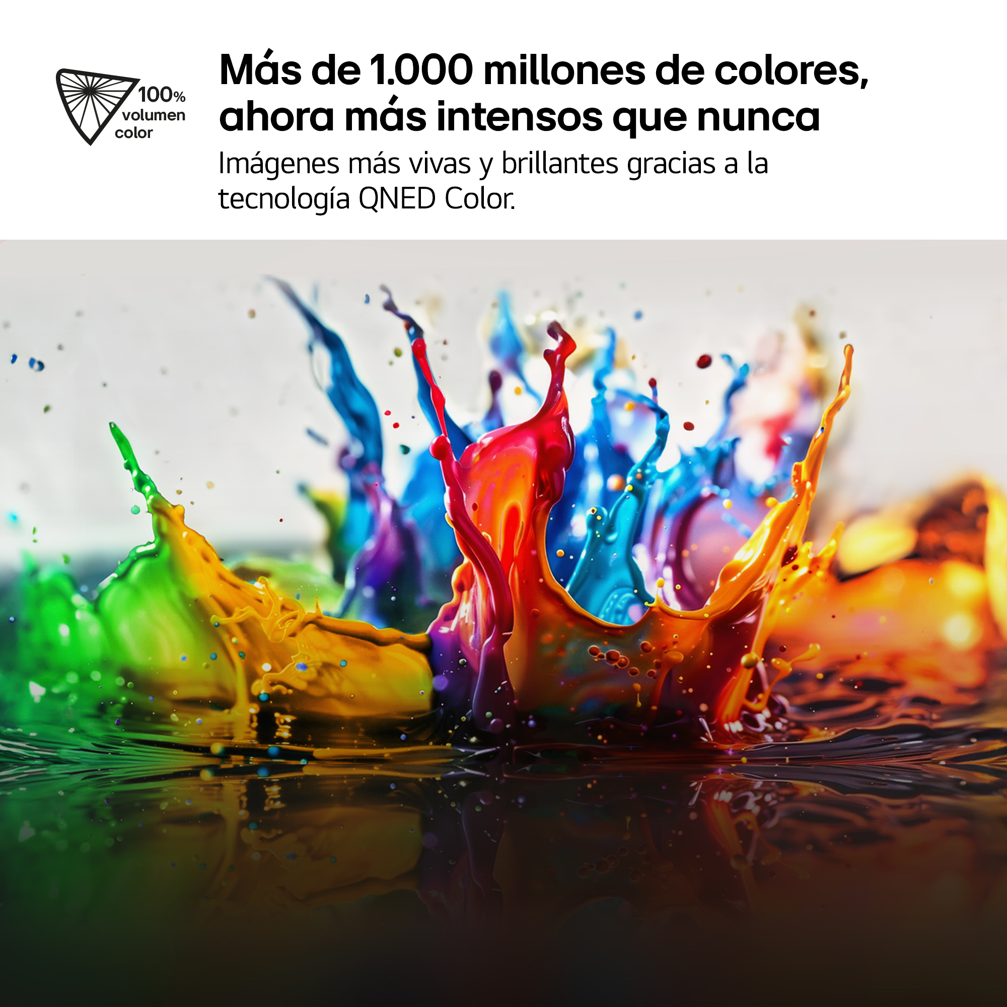 Imagen de salpicaduras de pintura coloridas, con enfoque en tonos vibrantes y movimiento dinámico, reflejándose en agua.
