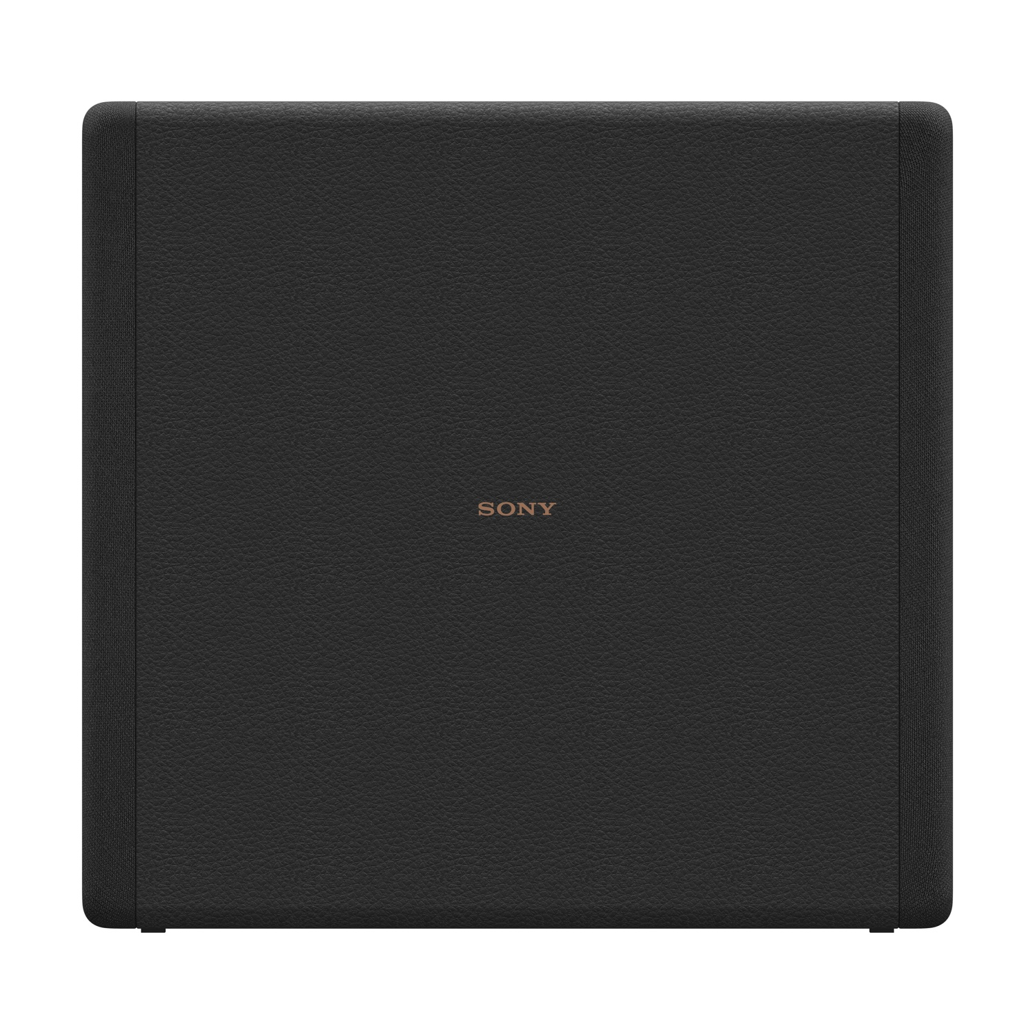 Un altoparlante Sony nero, di forma quadrata con superficie strutturata. Il marchio è centrato.