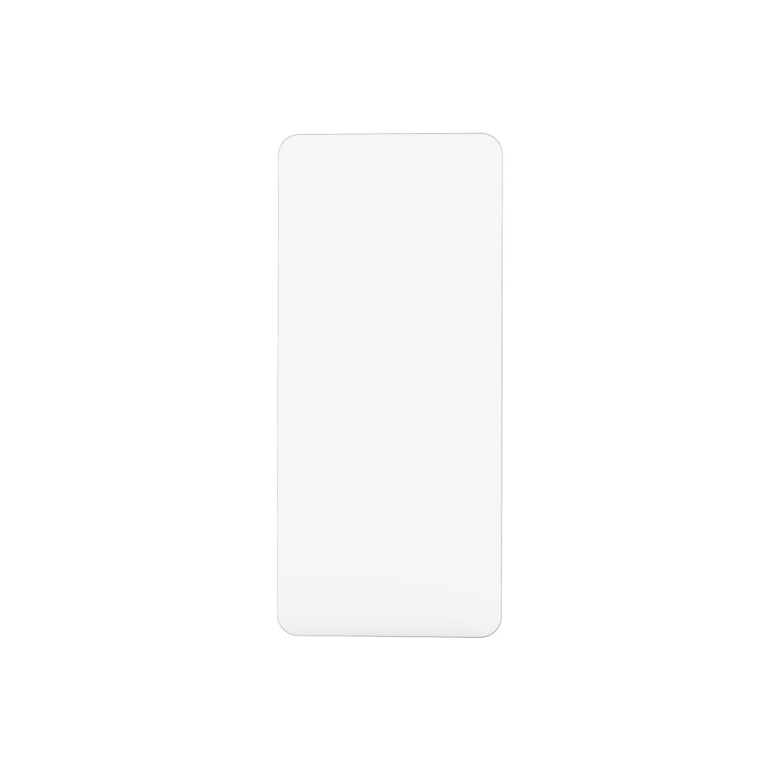 Ein weißes rechteckiges Objekt mit abgerundeten Ecken, das wie ein Telefonbildschirm vor einem weißen Hintergrund erscheint.