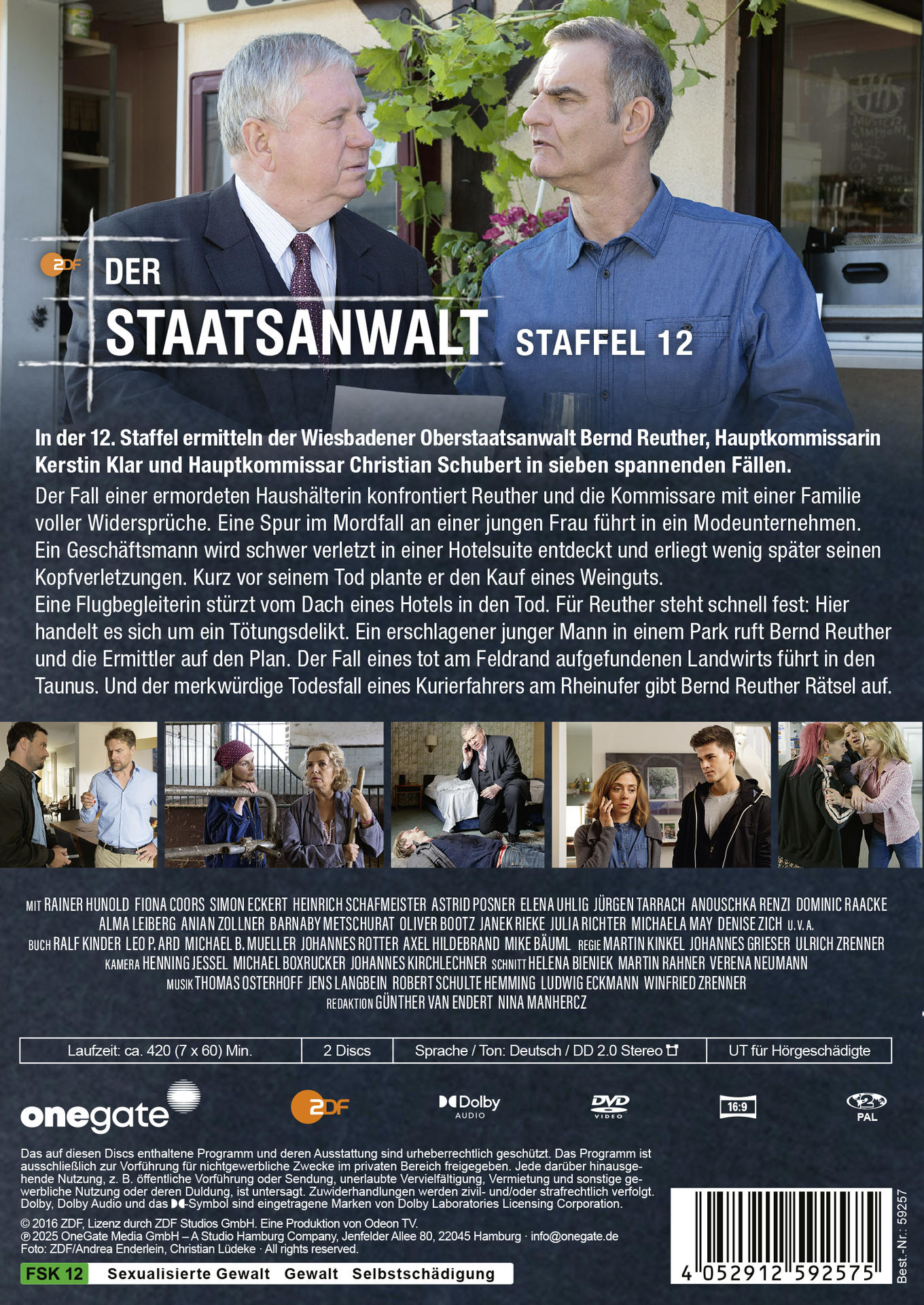Poster für die Fernsehserie 'Der Staatsanwalt'. Zwei Männer in Anzügen, Staffel 12 Titel. Text auf Deutsch.