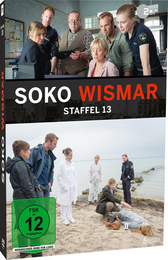 DVD-Cover für Soko Wismar. Oben: Personengruppe, unten: Strandszene mit Ermittlern und einer Leiche.