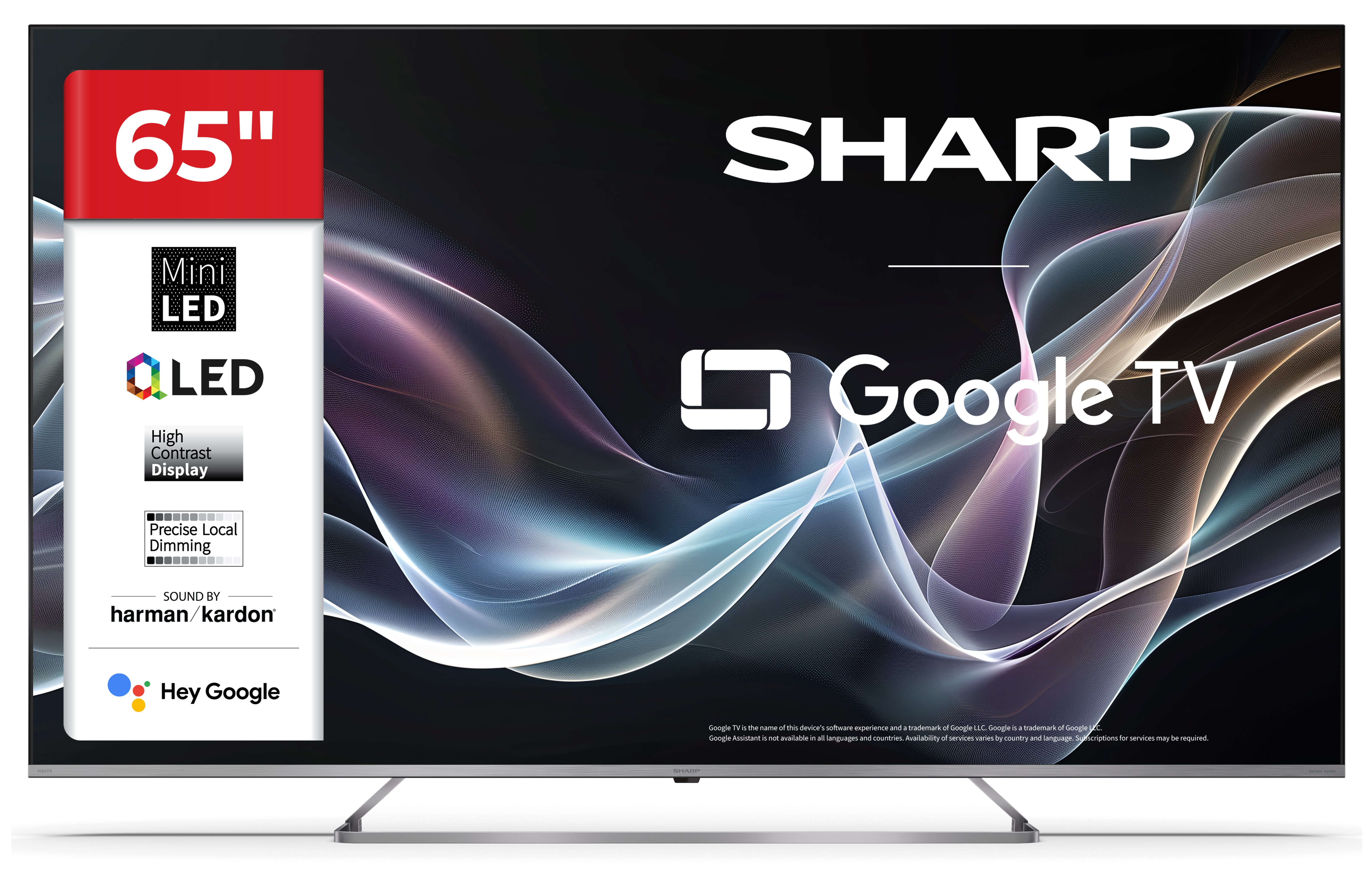 Telewizor Sharp Google 65 cali. Ma Mini LED, QLED i dźwięk Harman Kardon. Ekran pokazuje falisty wzór.