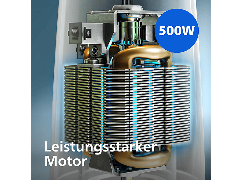 PHILIPS HR1503/00 3000 Series mit 2L Glasschüssel & PowerChop Technologie, Edelstahl Zerkleinerer