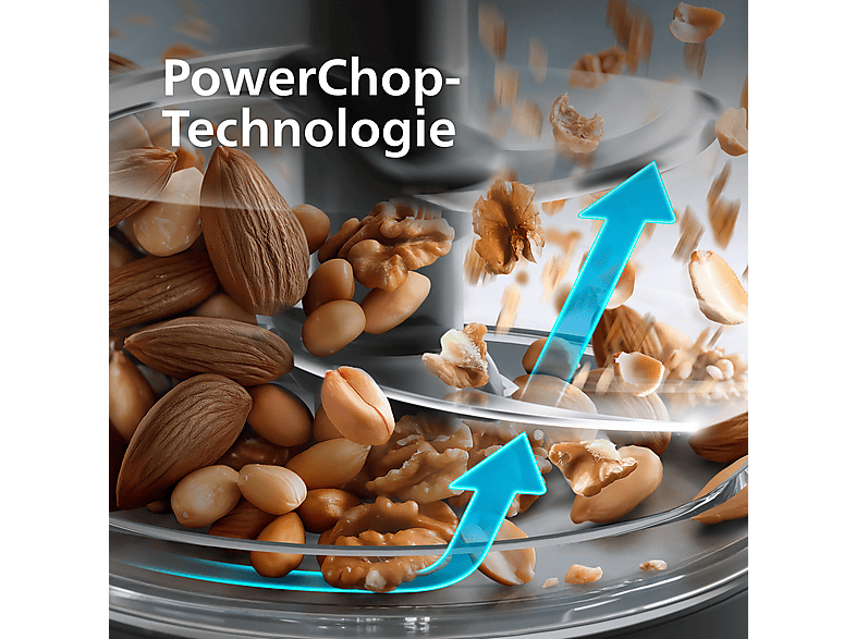 PHILIPS HR1503/00 3000 Series mit 2L Glasschüssel & PowerChop Technologie, Edelstahl Zerkleinerer