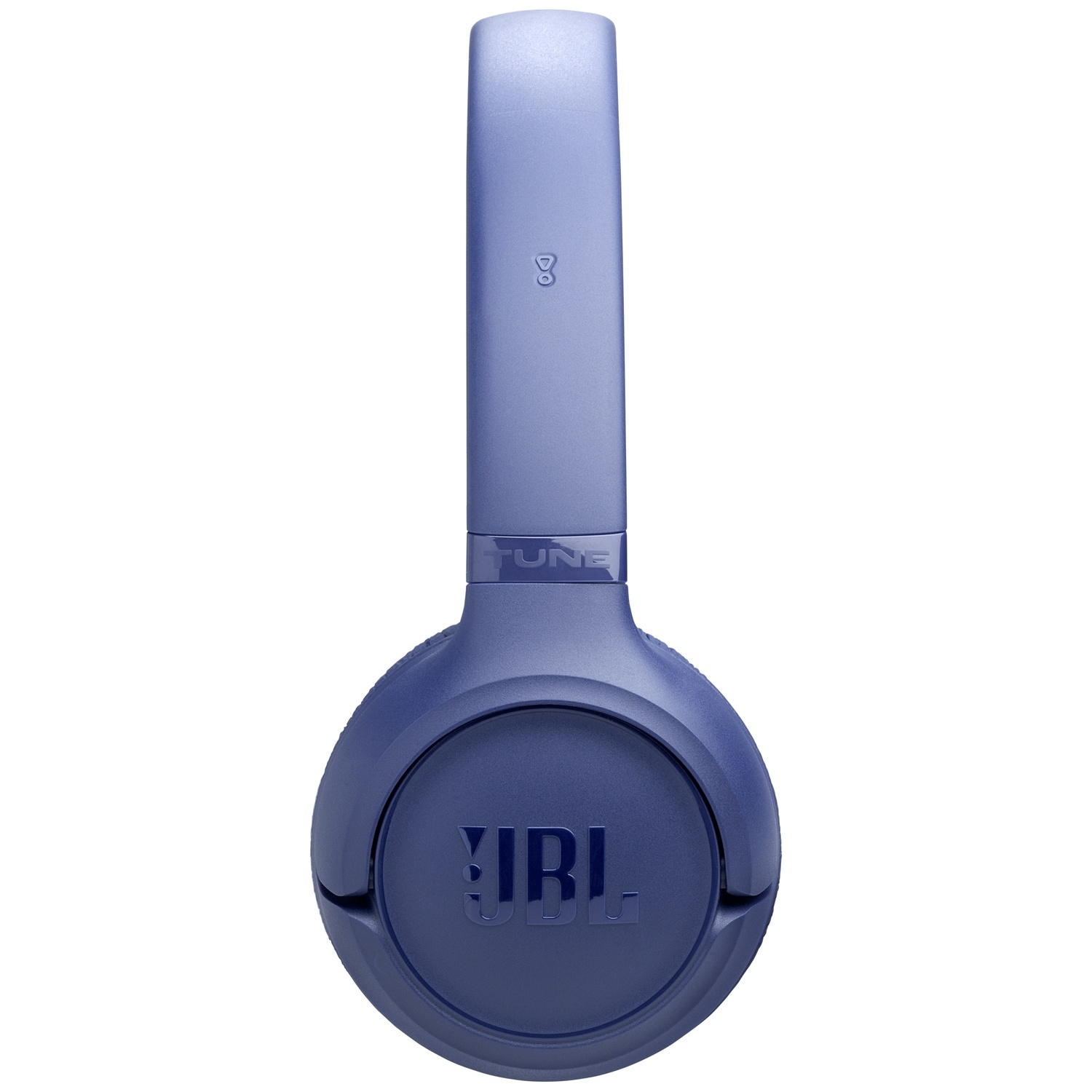 Een paar blauwe JBL Tune 760NC koptelefoons. De koptelefoon staat op een witte achtergrond, met het merklogo.
