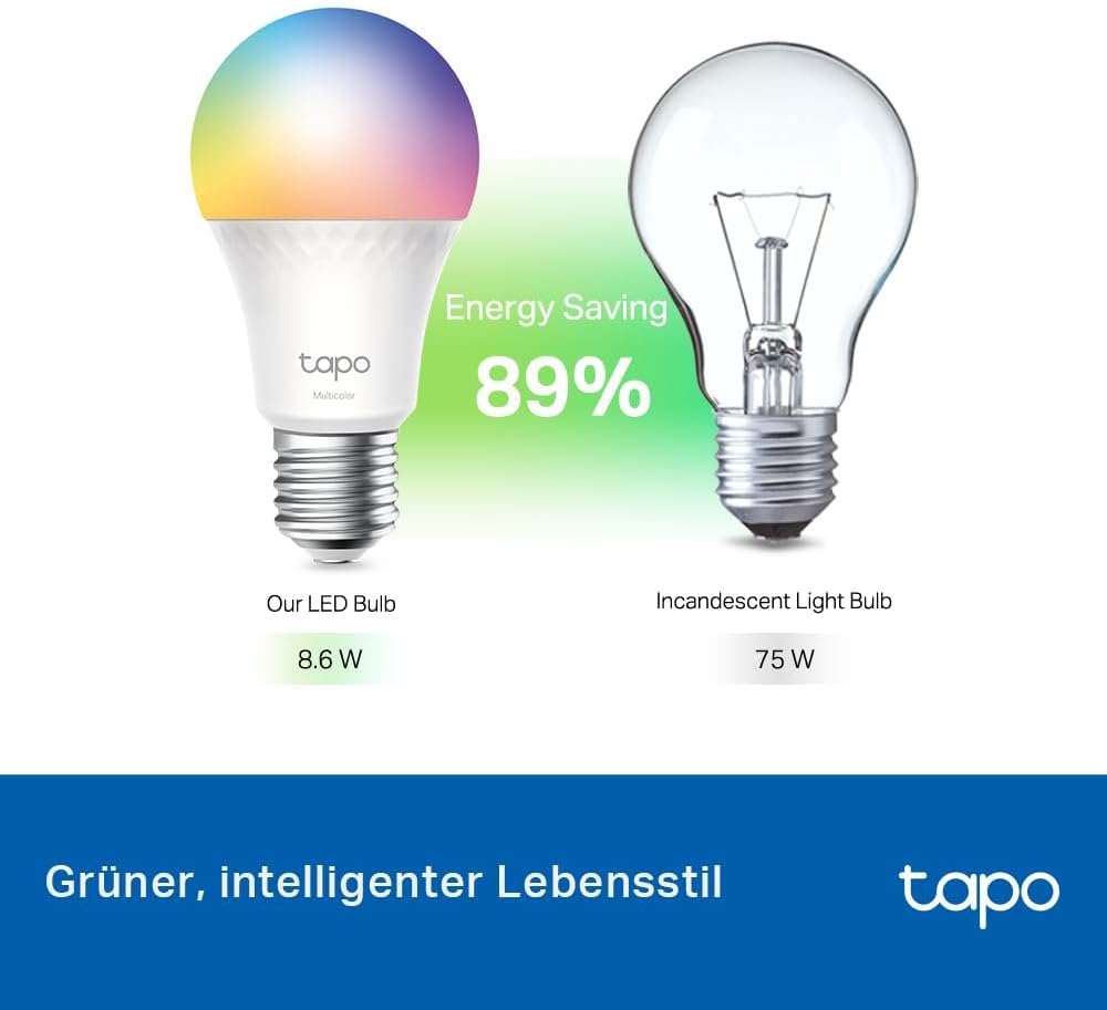 Bildvergleich zwischen LED- und Glühlampen. LED-Glühbirne zeigt Regenbogenlicht, Energieeinsparung 89 %, Glühbirne.