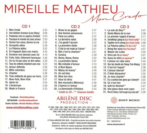 Albumcover mit Titelliste und Credits für Mireille Mathieus Album 'Mon Credo'.