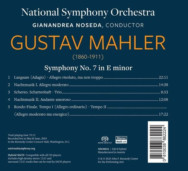 CD-Cover mit Text: Gustav Mahler, Symphonie Nr. 7. Orchester- und Dirigentendetails. Titelliste und Spielzeit.