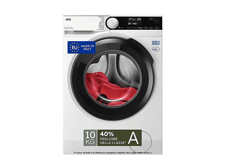 AEG Lr7Fd104B Lavatrice, Caricamento frontale, 10 kg, 12 programmi, Profondità 63,6 cm, Bianco, livello rumorosità centrifuga 72 dB(A), Classe A