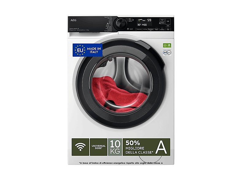 AEG Lr8Fh104Vy Lavatrice, Caricamento frontale, 10 kg, 13 programmi, Profondità 63,6 cm, Bianco, livello rumorosità centrifuga 72 dB(A), Classe A