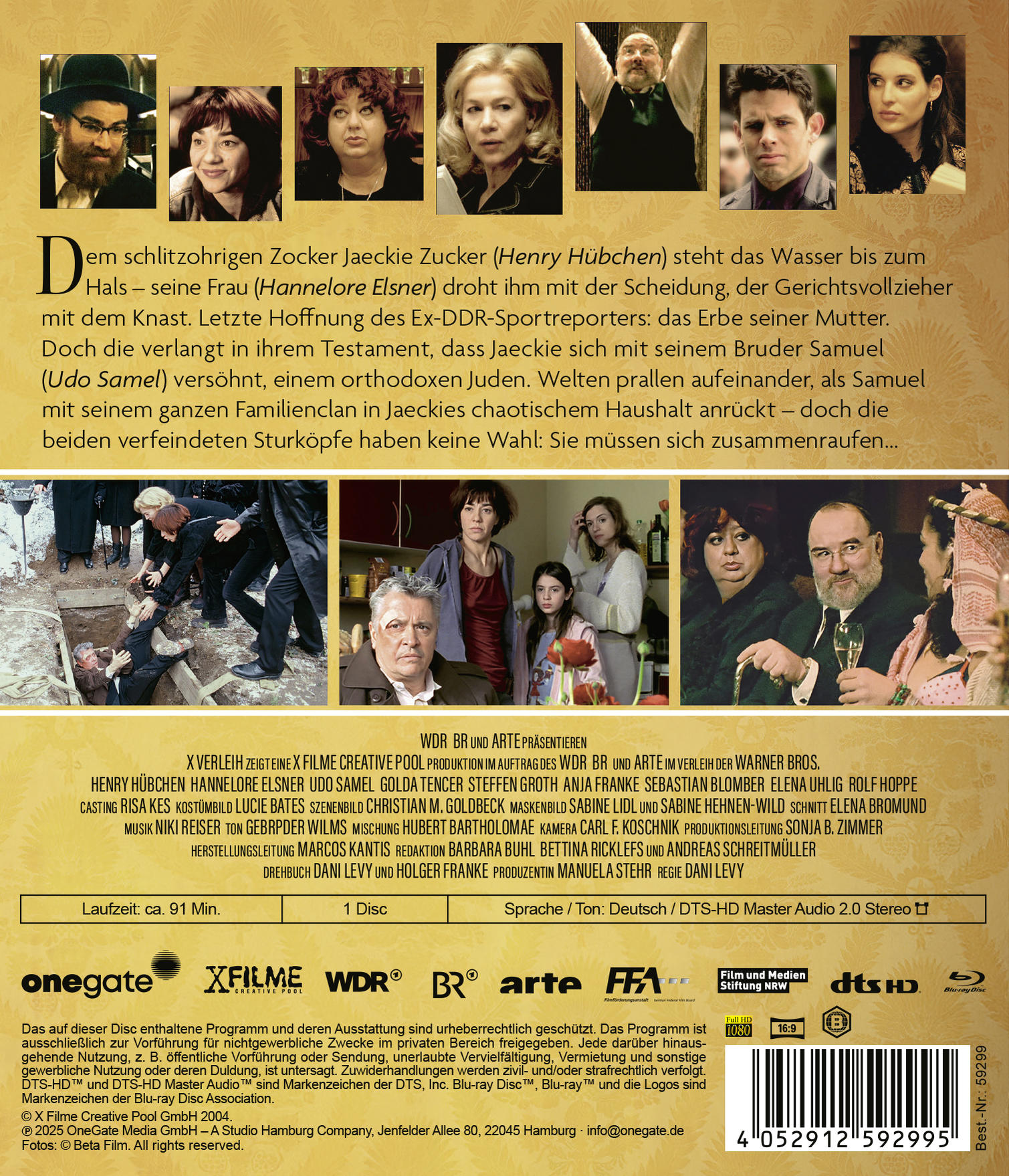 Filmcover mit Gesichtern von Schauspielern und Text über die Handlung, Namen und Logos.