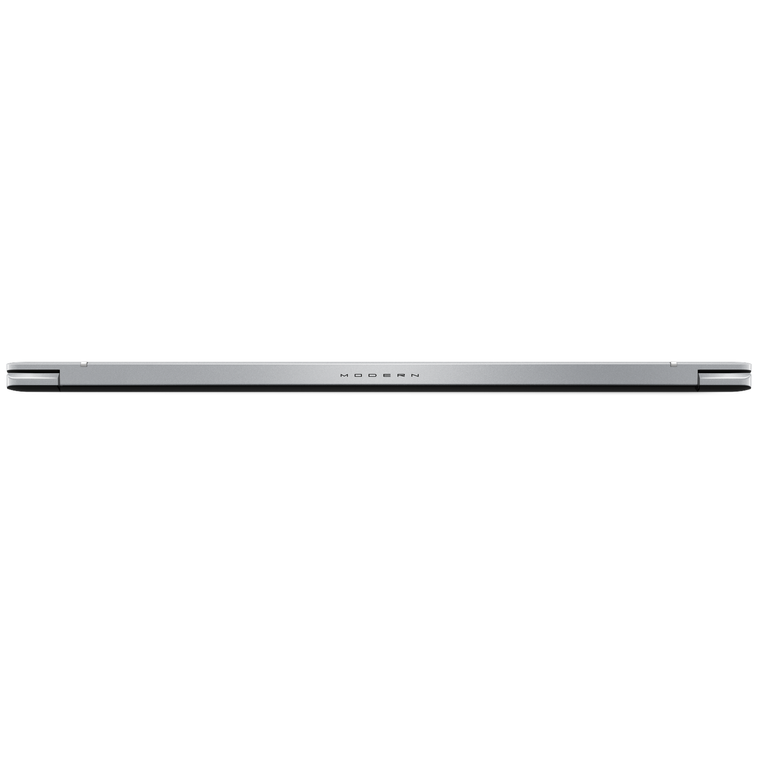 A closed silver laptop with the word "MODERN" on the top. The laptop is on a white background.