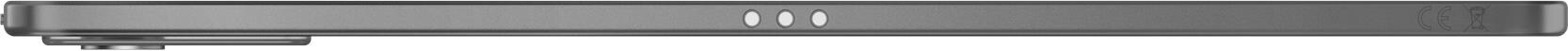 Un appareil rectangulaire gris avec trois cercles blancs, une petite partie à gauche et marquages CE à droite.