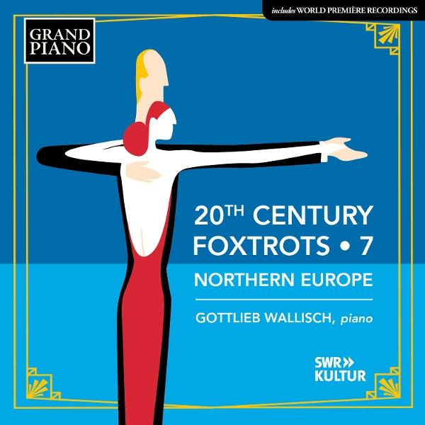Stilisierte Abbildung eines tanzenden Paares. Die Frau in Rot, der Mann in Weiß. Blauer Hintergrund mit Text: 20th Century Foxtrots.