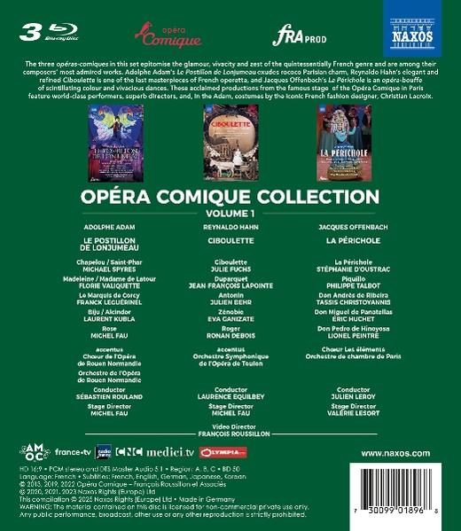 DVD-Cover für die Opéra Comique Collection. Es zeigt Operntitel, Namen und Logos.