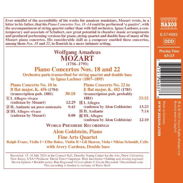 CD-Cover mit Text über Mozart-Klavierkonzerte, mit Namen, Dauer und einer Liste der Interpreten. Das Naxos-Logo ist sichtbar.