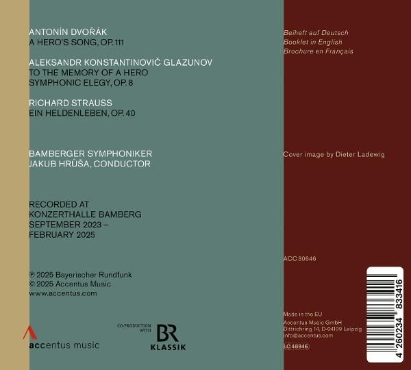 CD-Cover mit Komponistennamen, Titeln und Informationen. Enthält Text auf teal und maroon Hintergrund.