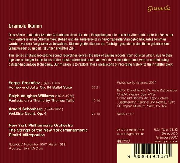 CD-Cover mit Text über klassische Musikaufnahmen, Titelliste und Gramola-Logo. Roter Hintergrund.