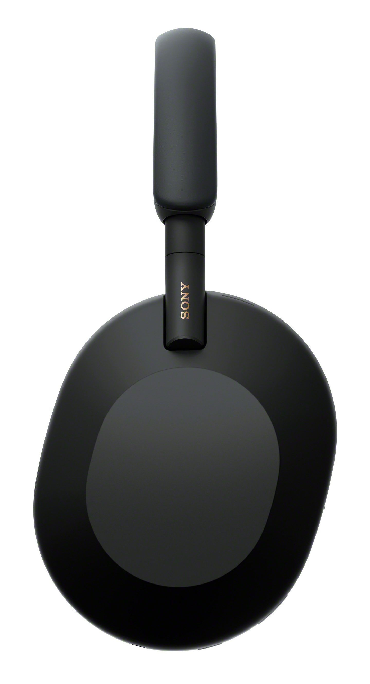 Czarne słuchawki Sony na białym tle. Słuchawki są wyśrodkowane i widoczne z góry.