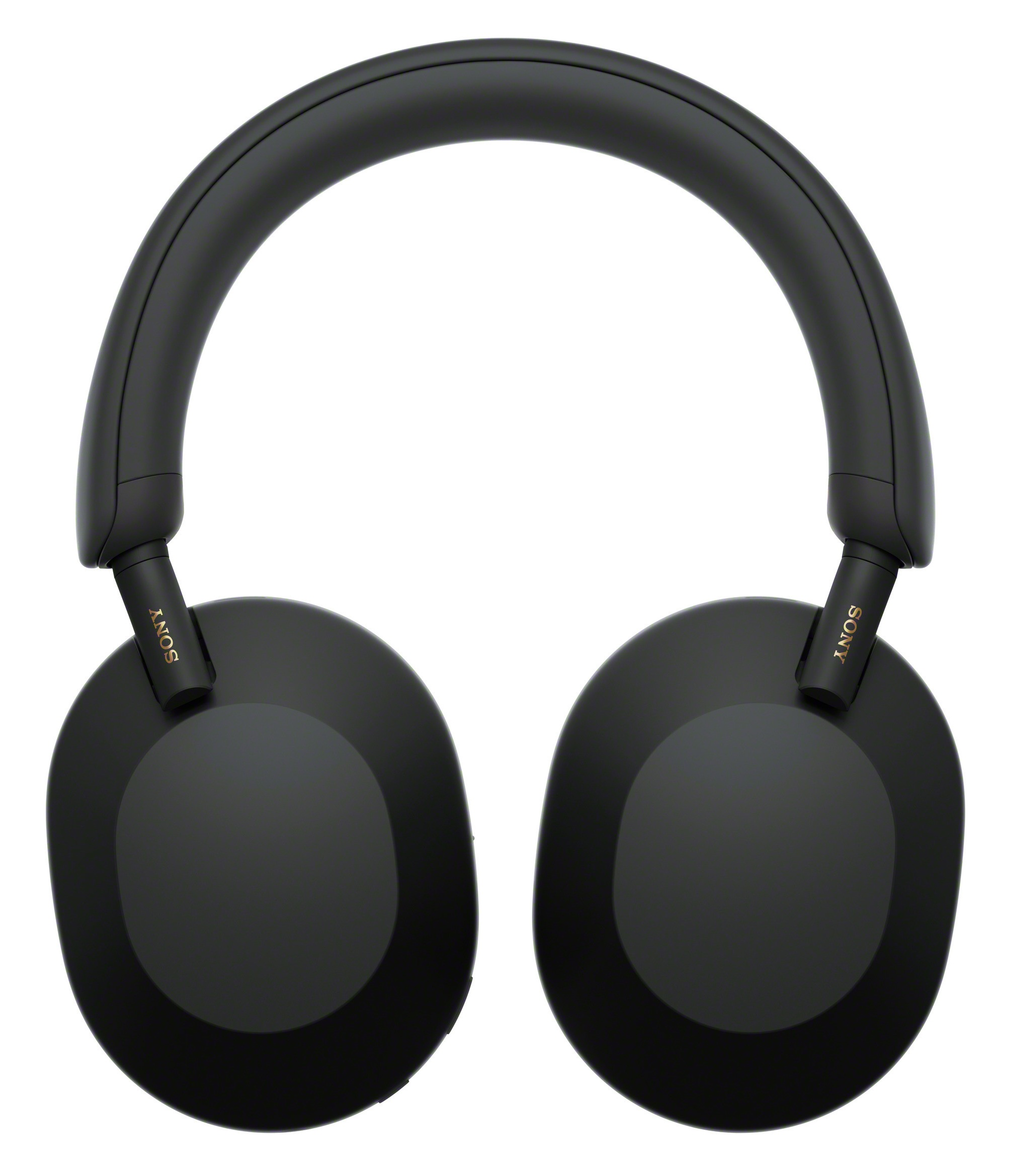 Czarne słuchawki Sony na białym tle. Słuchawki mają zakrzywiony pałąk i dwie słuchawki.
