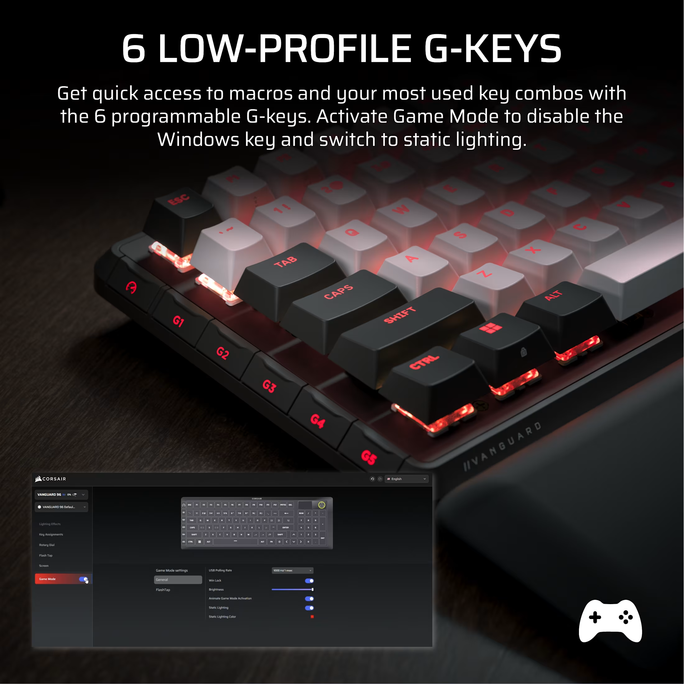 CORSAIR VANGUARD 96 Dual Tone (CH), Clavier de gaming, Mechanical, Filaire, Noir/blanc