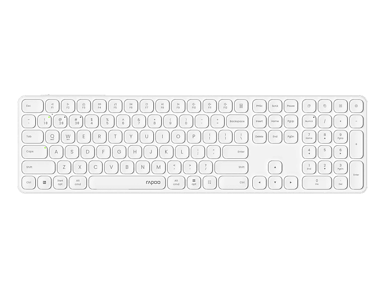 RAPOO E9810 (CH), Kabellose Tastatur, Scissor, 2,4 GHz, Bluetooth 4.0, 5.0, Weiss
