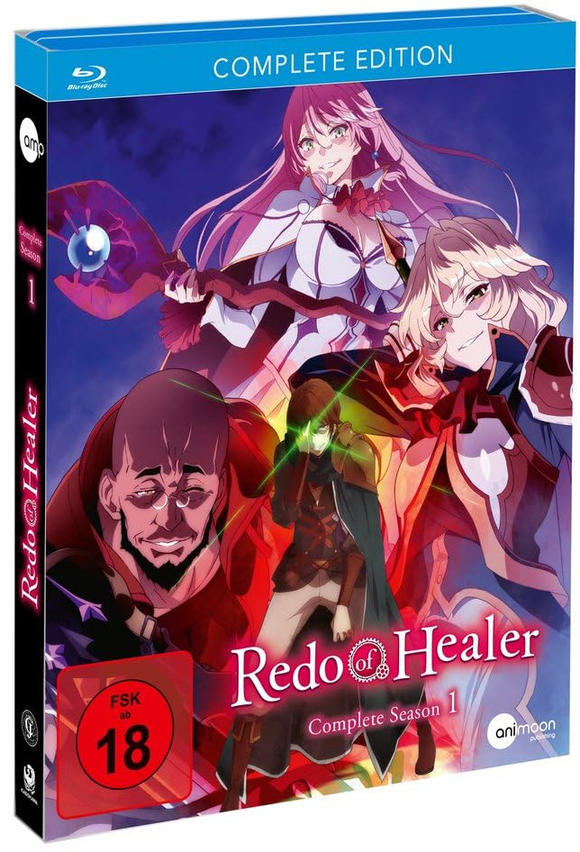 Anime Blu-ray Cover. Charaktere mit rosa und blonden Haaren. Titel: Redo of Healer. Complete Season 1. Enthält eine FSK 18 Bewertung.