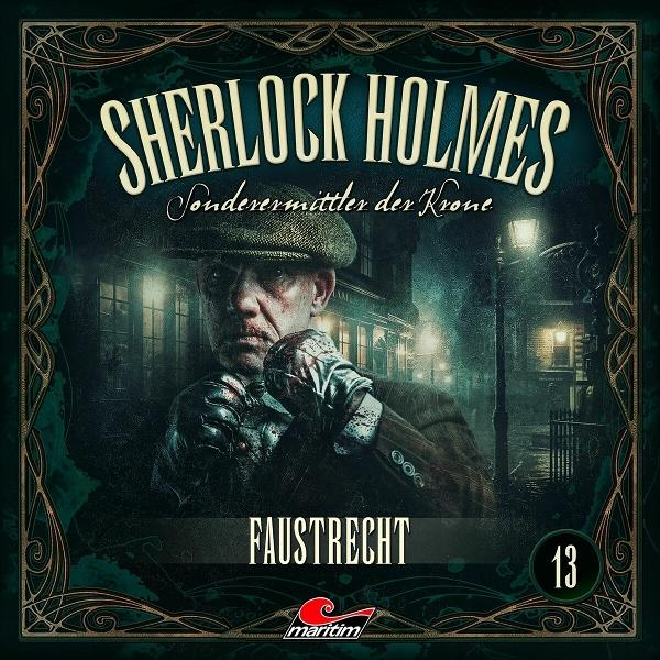 Cover für „Sherlock Holmes: Sonderermittler der Krone“. Zeigt einen Mann mit Mütze, blutigen Handschuhen und einer Straßenkulisse.