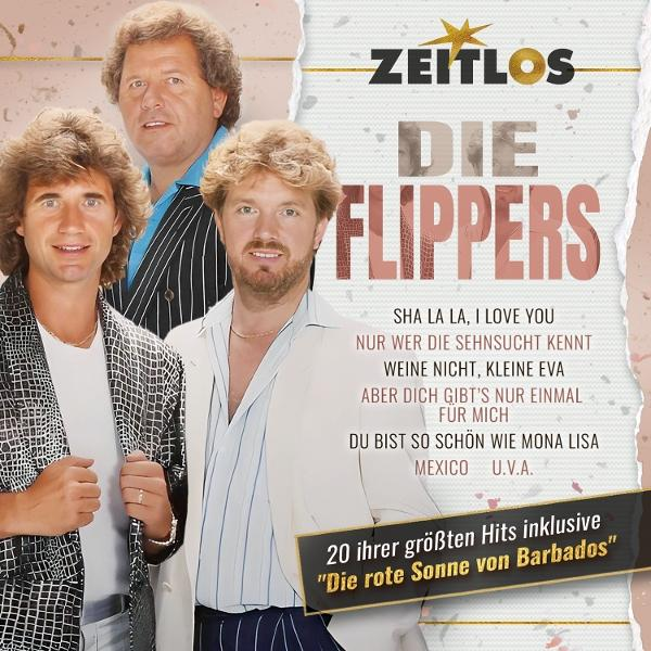 Albumcover mit vier Männern, 'Die Flippers', mit Textüberlagerung, einschließlich Songtiteln und '20 ihrer größten Hits'.