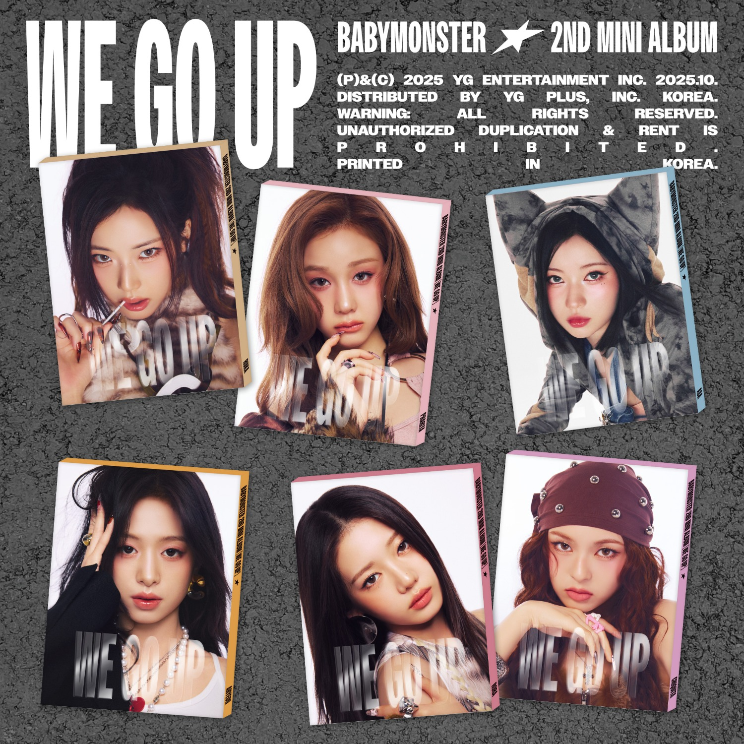 Album borító hat női arccal. A 'WE GO UP' cím kiemelt. A háttér sötét, az albummal kapcsolatos információkkal.